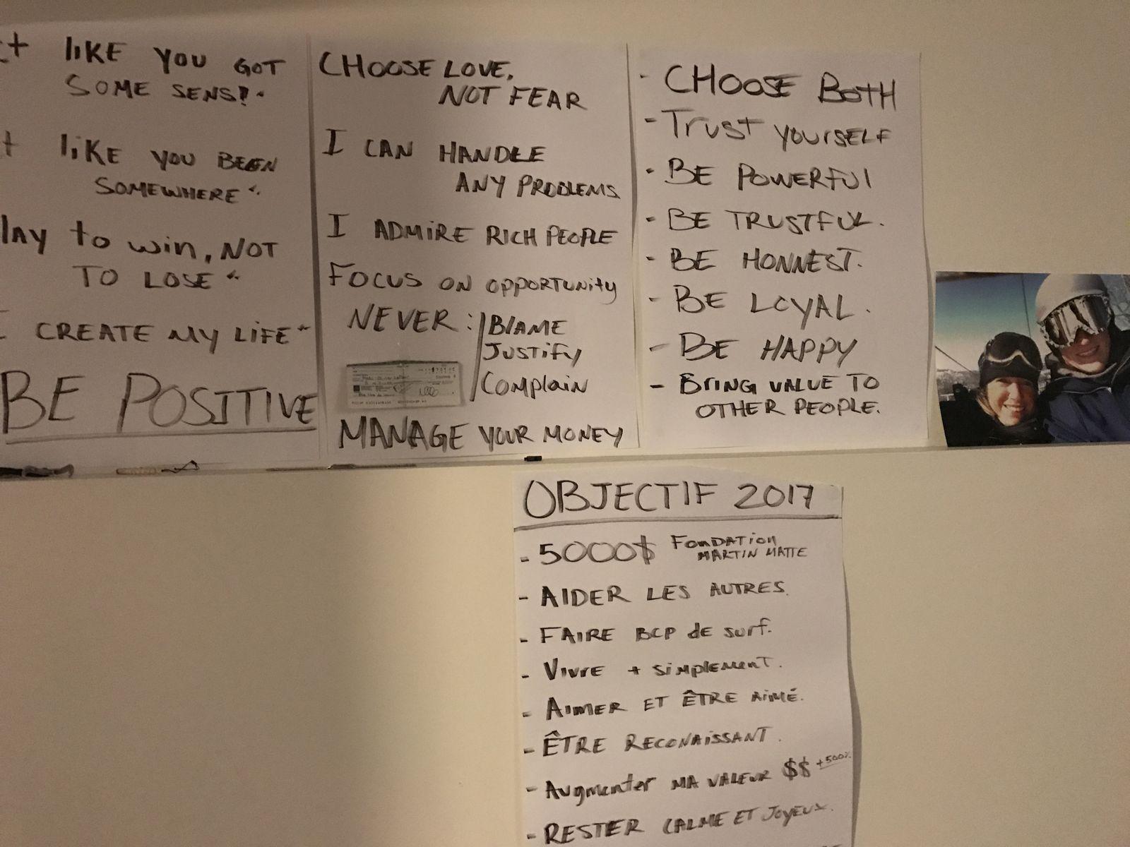 My actual affirmation wall — handwritten goals and mantras