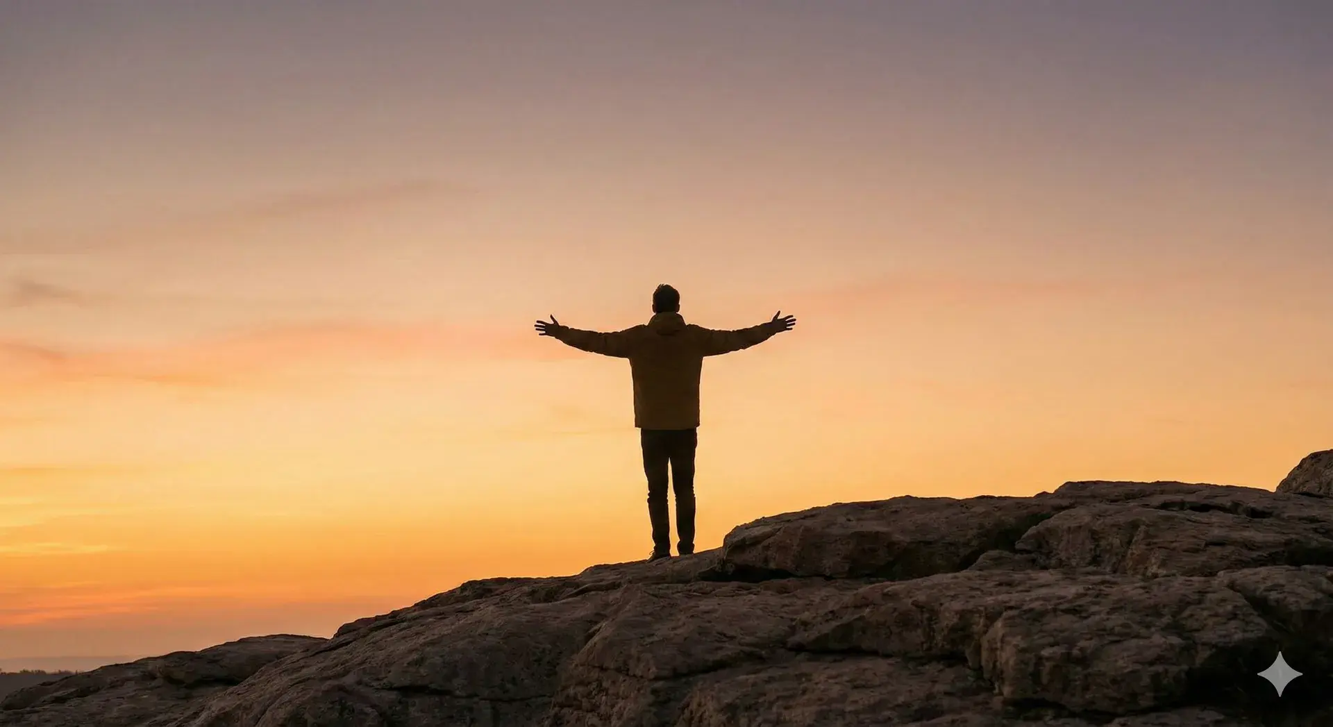 Person standing confidently at sunset