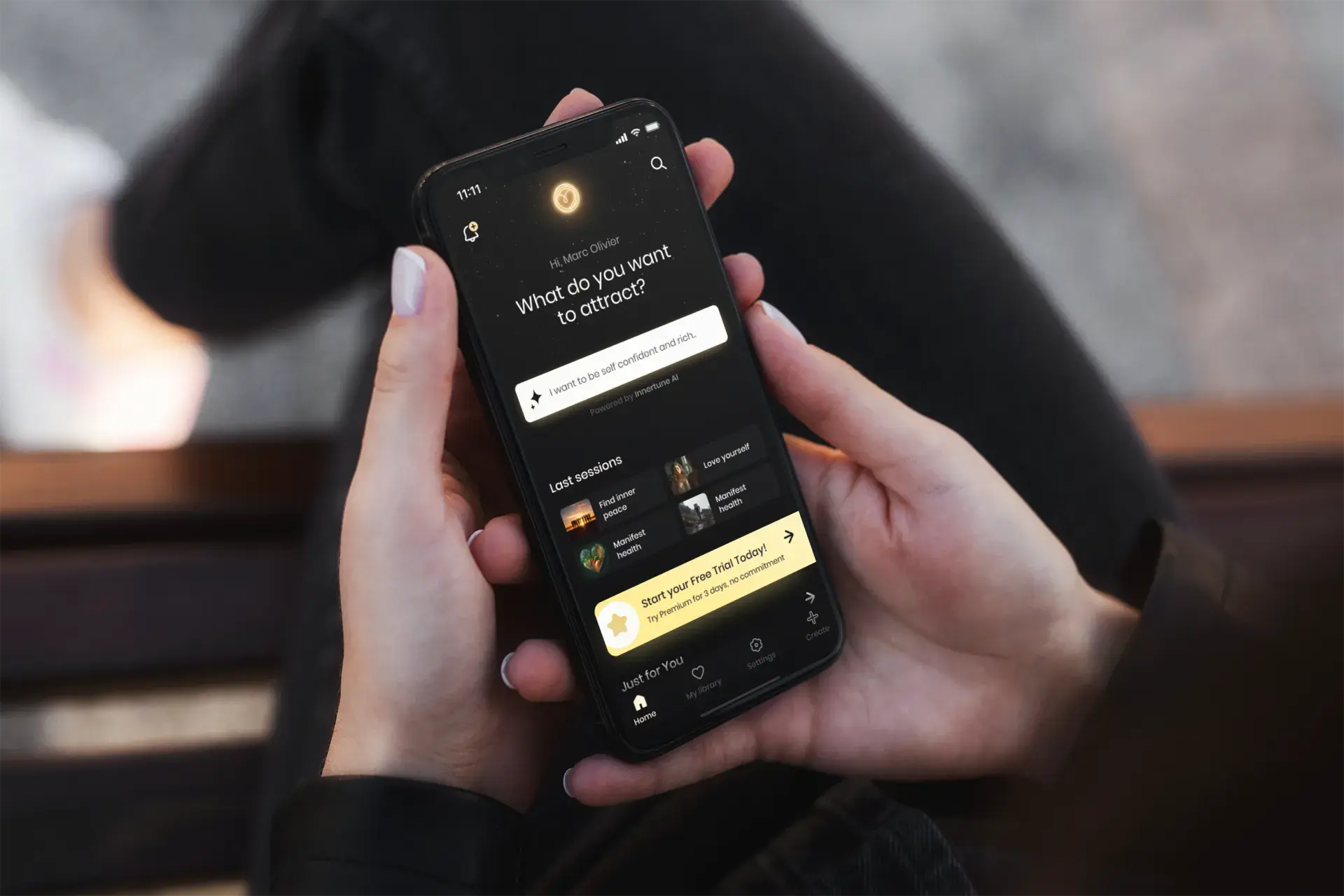 Woman using Innertune Affirmations